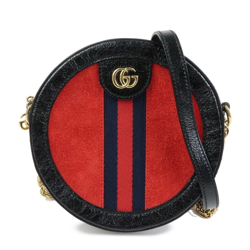 Gucci Ophidia Round Mini Chain Suede Crossbody Bag Red